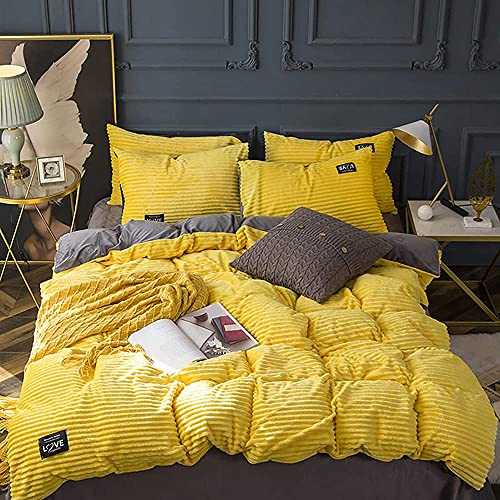 ZCRR Luxury Duvet Cover Set Velvet Flannel,Solid Color Quilt Cover,Striped Comforter CoverSoft Warm Bedding Set(Size: 150x200cm(59x79inch),Color:Yellow)