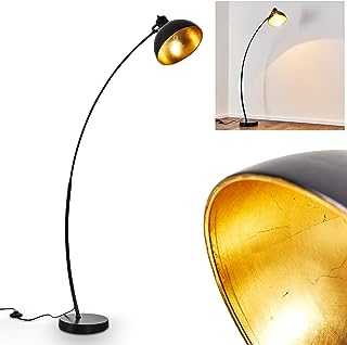 Floor lamp Parola in Black & Golde Metal, Stylish Vintage Light Fitting in a Retro Living Room, with swivelling Shade and Switch on The Cable, Ø 25 cm, for 1 x E27 max. 60 Watt Light Bulb