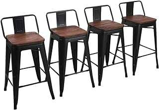 Yongchuang 24" Metal Barstools Set of 4 Indoor-Outdoor Counter Bar Stools with Wood Top Low Back Matte Black