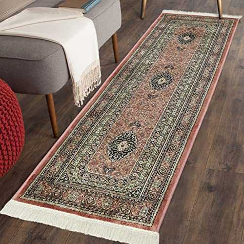 ChakrpaniKM Silk Rug Home Décor Bedroom Living Dining Room Rug/Carpet Traditional Persian Design Pink Color 60x185cm(23x72inch)