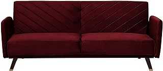 Retro Velvet Fabric Sofa Bed 3 Seater Dark Red Convertible Reclining Senja