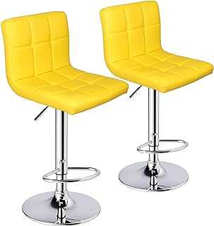 Leopard Outdoor Products Leopard Bar Stools, Modern PU Leather Adjustable Swivel Bar Stool with Back, Set of 2 ( Yellow )