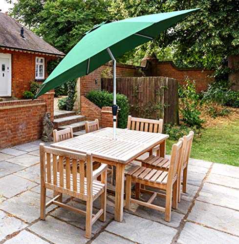 GlamHaus Garden Parasol Table Green Tilting Umbrella, UV 40+ Protection, Additional Parasol Protection Cover, Crank Handle 2.7m, Gardens and Patios (Green, Tilt)