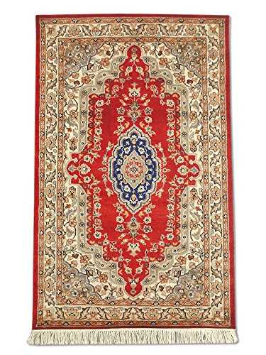 Traditional Persian Handmade Kirman Rug, Wool/art. Silk (highlights), Burgundy/red, Small, 91 X 149.2 cm, 3' x 4' 11" (ft)