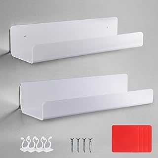 MRXBN Acrylic Floating Shelves for Wall, 2 PCS Floating Bookshelf, No Drill Display Picture Shelves, Wall Storage Shelves Used for Bathroom/Kitchen/Living Room (White)