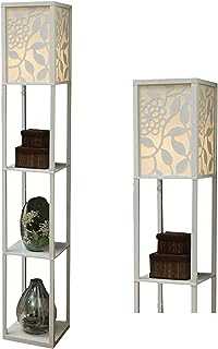 Indoor Lighting Wooden Shelf Floor Lamp for Bedroom&Living Room (White)