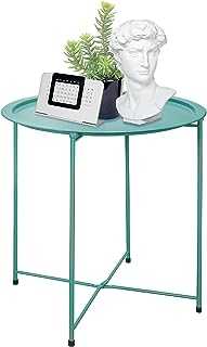 Folding Tray Metal Side Table Round End Table, Light Blue Cyan Sofa Small Accent Fold-able Table, Round End Table Tray, Next to Sofa Table, Snack Table for Living Room and Bed Room Garden 6 you