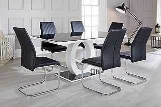 Furniturebox UK - Giovani Modern Black/White High Gloss Glass Dining Table Set and 6 Chairs Seats (Table + 6 Black Lorenzo Chairs)