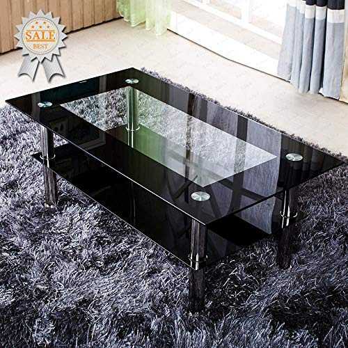 Volitation Glass Coffee Table for Living Room Modern Side Table Chrome and Metal