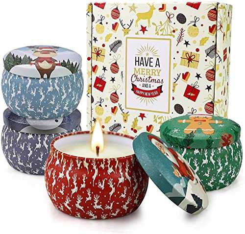 Yinuo Mirror Scented Candles Gift Set, 4.4 oz Christmas Decorations Candles, Real Soy Wax Portable Travel Tin Candle, 4 Pack