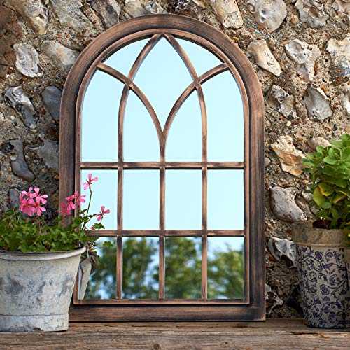 Creekwood Toscana Indoor/Outdoor Lightweight Arched Window Wall Mirror, Brushed Copper, W50cm x H76cm