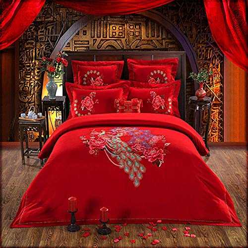 HJRBM Duvet Cover Sets 4/7 Luxury Egyptian Cotton Gold Embroidery Bedding Set Wedding Bed Set red Duvet Cover Bedsheet Set,7,King Size 7pcs