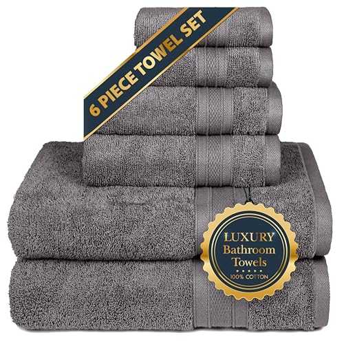 TRIDENT Towels -100% Cotton, 6 Piece Set - 2 Bath Towels, 2 Hand Towels, 2 Washcloths, 500 GSM, Highly Absorbent, Super Soft, Towels For Bathroom, Shower - Soft & Plush, Charcoal (Set of 6)