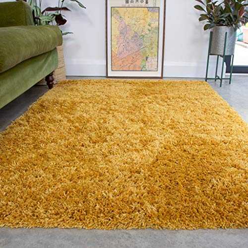 Ochre Fluffy Shaggy Shag Rug Affordable Yellow Durable Supper Soft Rugs Living Room Area Bedroom 120cm x 170cm