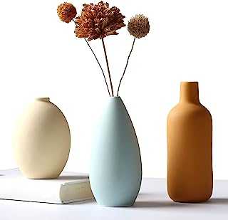Abbittar Ceramic Vase Set of 3, Small Flower Vases for Rustic Home Decor, Modern Farmhouse Decor, Living Room Decor, Shelf Decor, Table, Bookshelf, Mantel and Entryway Decor-Multicolor