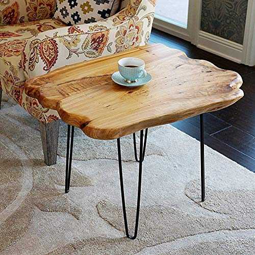 WELLAND Natural Edge Coffee Table Small, Hairpin Coffee Table, Natural Wood End Table, Wood Slab Table 28" L x 20" W x 20.5" T