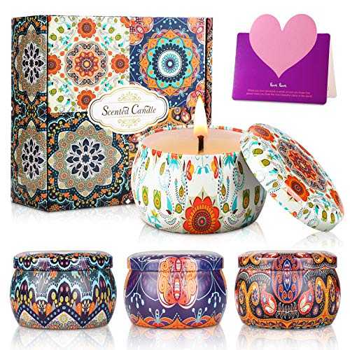 Scented Candles Gift Set for Women-4 Pack,Natural Soy Wax,Gifts on Anniversary, Valentine's Day and Mother's Day for Aromatherapy, Bath, Yoga, Spa