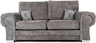 RJF Furnishings Verona Full Back Sofa - Corner - 3 Seater - 2 Seater - Grey or Mink Fabric (3 Seater, Grey)