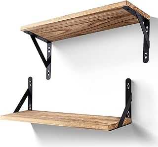 himaly Floating Shelves Set of 2 Rustic Wooden Shelves Decorative Wall Shelf Brackets Storage Book Shelves for Screw Mounted Shelf, 17in