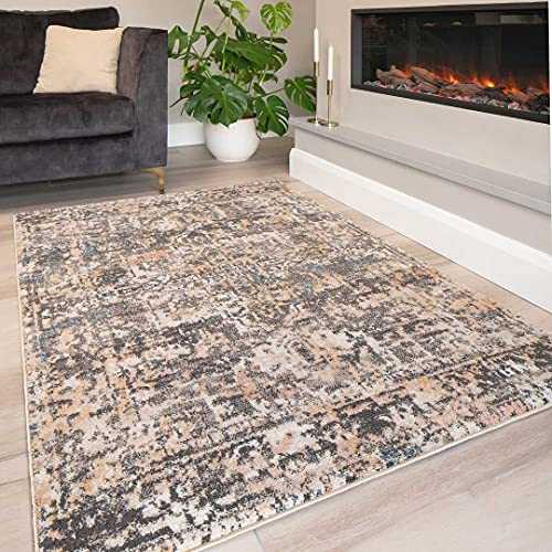 Designer Large Traditional Beige Grey Persian Style Polyester Carpet Rug Classic Distressed Oriental Cream Thick Lounge Living Room Bedroom Hallway Floor Mat Area Rugs 200cm x 290cm