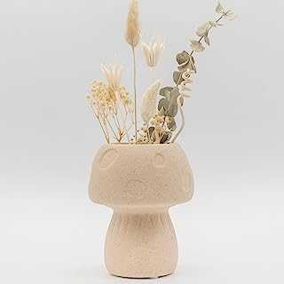 Mushroom Decor Vase Textured Sand Handmade Ceramic Trendy Retro Flower Vase Indoor Plant Pot Succulent Planter Modern Boho Cottagecore Room Decor Cute Vintage Aesthetic Home Decor Ornament Gift
