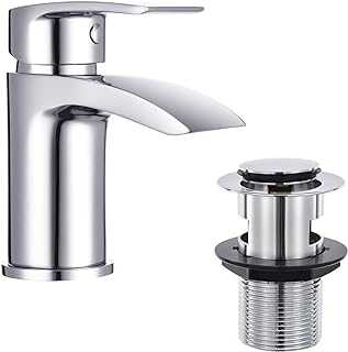 Funime Bathroom Basin Taps Mixer Mono Chrome Brass Single Hole with Pop up Waste, DT11H