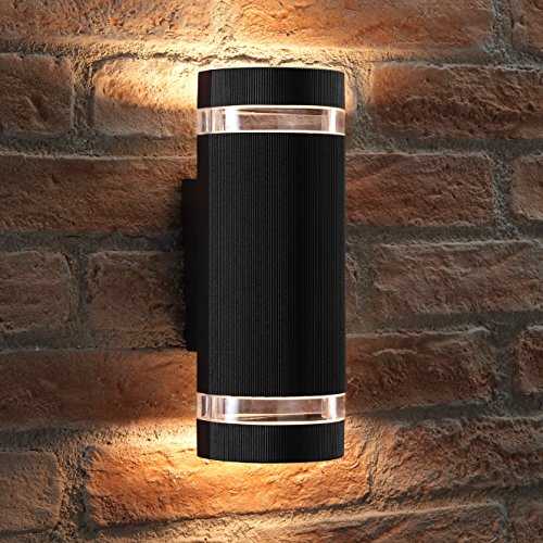 Auraglow Indoor/Outdoor Double up & Down Wall Light - Black - Warm White LED Bulbs Included