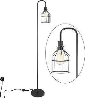 ArcoMead Industrial Frosted Black Floor Lamp with Cage Lampshade, On-Off Switch, Modern Indoor Pole Light for Bedroom, Living Room, Study Room or Offices (Black)