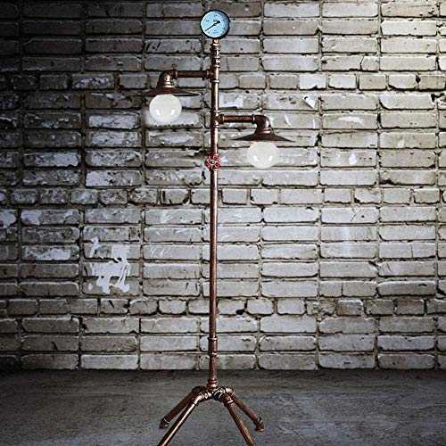 Floor Lamp Industrial Retro E27 Double Head Do The Old Antique Copper Wrought Iron Water Pipe Standing Lamp 1.53M with Dimming Switch for Bar Cafe Restaurant Living Room Bedroom Office