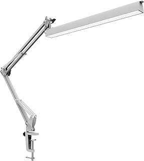 YOUKOYI LED Desk Lamp Dimmable Daylight Clamp on Desk Lamp Swing Arm LED Desk Light Adjustable Table Light 3 Color Modes & Stepless Dimming ,Touch Control ,White Office Reading Lamp Study Lamp