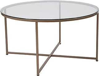 Flash Furniture Glass Coffee Table, Metal, Gold, W x 35.5" D x 19.25" H
