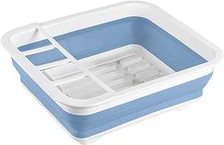 Wenko Foldable Dish Drainer for Crockery and Cutlery, Polypropylene, White/Blue, Groß
