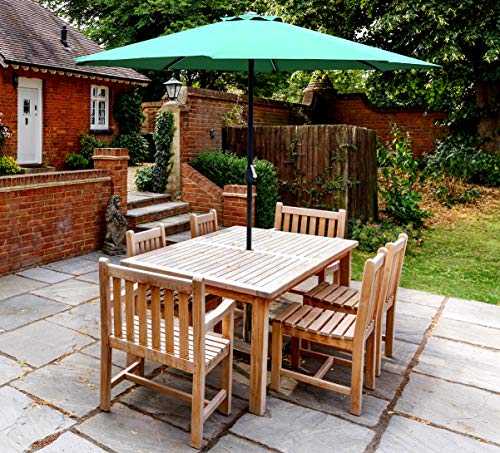 GlamHaus Garden Parasol Table Umbrella for Outdoors, UV 40+ Protection, Additional Parasol Protection Cover, Crank Handle, 2.7m, Gardens and Patios - Robust Steel (Green)