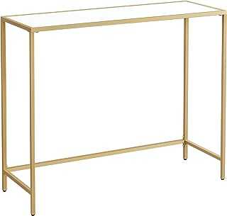 VASAGLE Console Table, Slim Tall Sofa Table with Steel Frame, Adjustable Feet, for Living Room, Hallway, Golden and White LNT026A10