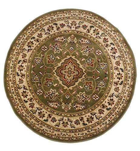 Round Classic Oriental Persian Style Traditional Floral Circular Rug/Mat, Green - 133 x 133cm