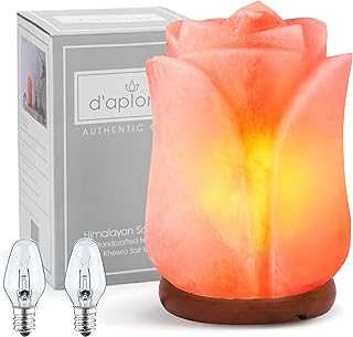 d'aplomb 100% Authentic Salt Lamp; Hand Carved Flower Rose Pink Crystal Rock Salt from Himalayan Mountains; Hand Crafted Wood Base, UL-listed Dimmer Cord; 8lbs