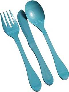 KNORK Eco 24 Piece (Fork, Knife, Spoon) Plant Based Cutlery Bamboo Reusable Flatware Set, Blue