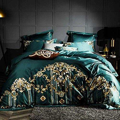 HJRBM Green Bedding Set Bed Sheet Set Luxury Egypian Cotton Embroidery Bedding Sheet Duvet Cover Set,1,Queen Size 4pcs (1 Queen Size 4pcs)
