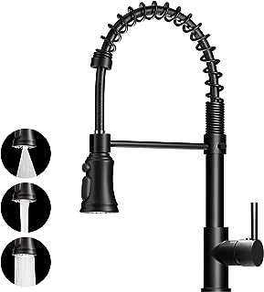ZHZIRO Kitchen Tap, Kitchen Sink Mixer Tap with 360° Swivel Pull Down Sprayer Commercial Kitchen Taps Single Handle Mixer Tap Cold and Hot 3-Modes Spray with Standard Fittings（Black)