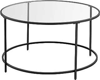 VASAGLE Round Coffee Table, Glass Table with Steel Frame, Living Room Table, Sofa Table, Tempered Glass, Black LGT021B01