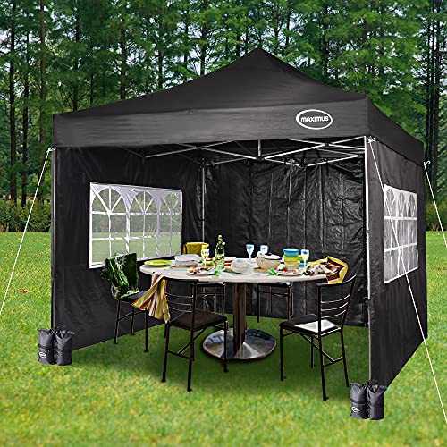 MAXIMUS® Heavy Duty Gazebo 3m x 3m Gazebo Market Stall Pop Up Tent With 4 Sides and Weight Bags (Black)