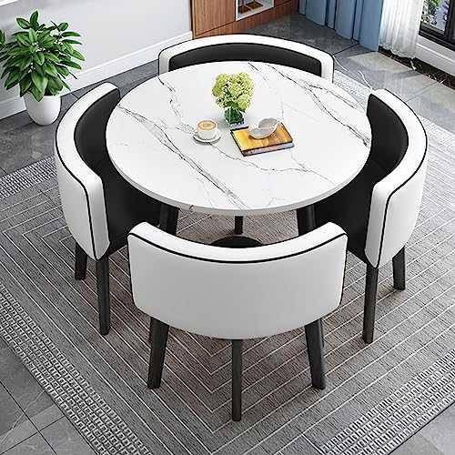 Kitchen Breakfast Bar Table And Chair Set, Dining Round Table Soft Backrest Seat Modern Style Furniture Coffee Kitchen, Space-Saving Furniture Office Conference Tables ( Color : Black and white )