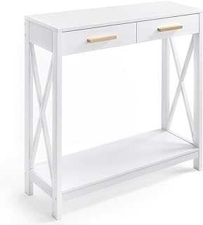 Prosumer's Choice White 2-Tier 2-Drawer Compact Sofa and Console Table, Elegant Entryway, Hallway,Foyer, Accent Side Table for Living Room, Office, Corridor