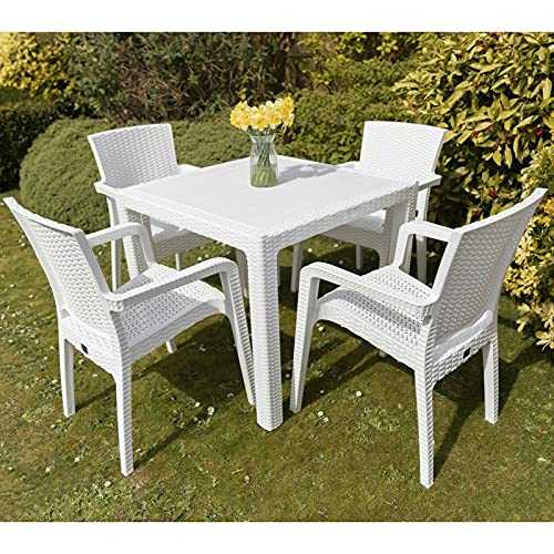 Comfort Time 5Pcs Garden Furniture Set Outdoor 4 Chairs Table Bistro Set White Rattan Style