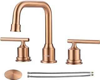 WOWOW Widespread Bathroom Faucet 3 Holes Bathroom Sink Faucet 2 Handle Vanity Faucet with Pop up Drain and Supply Lines Farmhouse Basin Tap 8 Inch Rose Gold