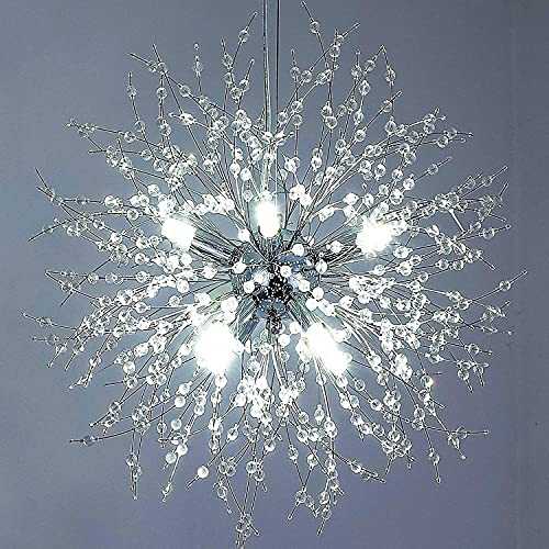 Modern Firework Chandeliers Dandelion Pendant Light, 12 Lights G9 Lamps Alloy Fixtures - with Bulb and 76 Strings Crystal, for Living Room, Bedroom, Dining, Foyer, Hallway, Shop (Chrome, Cold Light)