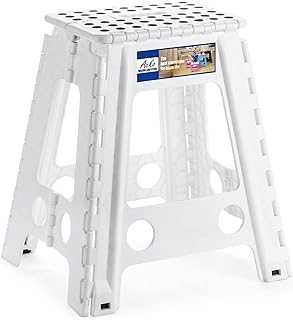 HOUSE DAY 18 inch Tall Folding Step Stool for Adult - Large Heavy Duty Plastic Folding Step,Space Saving Folding Stool,Lightweight Step Stool,Easy Carry Fodable stepping Stool for Indoor/Outdoor,White