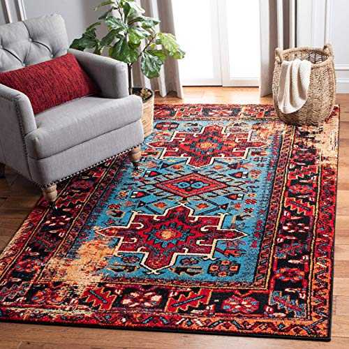 Safavieh Vintage Hamadan Collection VTH211Q Traditional Oriental Persian Area Rug, 8' x 10', Red/Light Blue