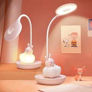 Bunny Lamp for Kids, LED Eye Protection Reading Lamp, Rechargeable Energy Saving Bedside Lamp, Lovely Lamp, Feeding Light, Night Light, Dimmable Touch Sensor Table Lamp, Cartoon Style (Pink)