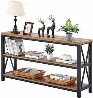 FATORRI Industrial Console Sofa Table, Rustic Entryway Table for Hallway, Wood and Metal Entry Table with 3-Tier Shelves (55 Inch, Rustic Oak)